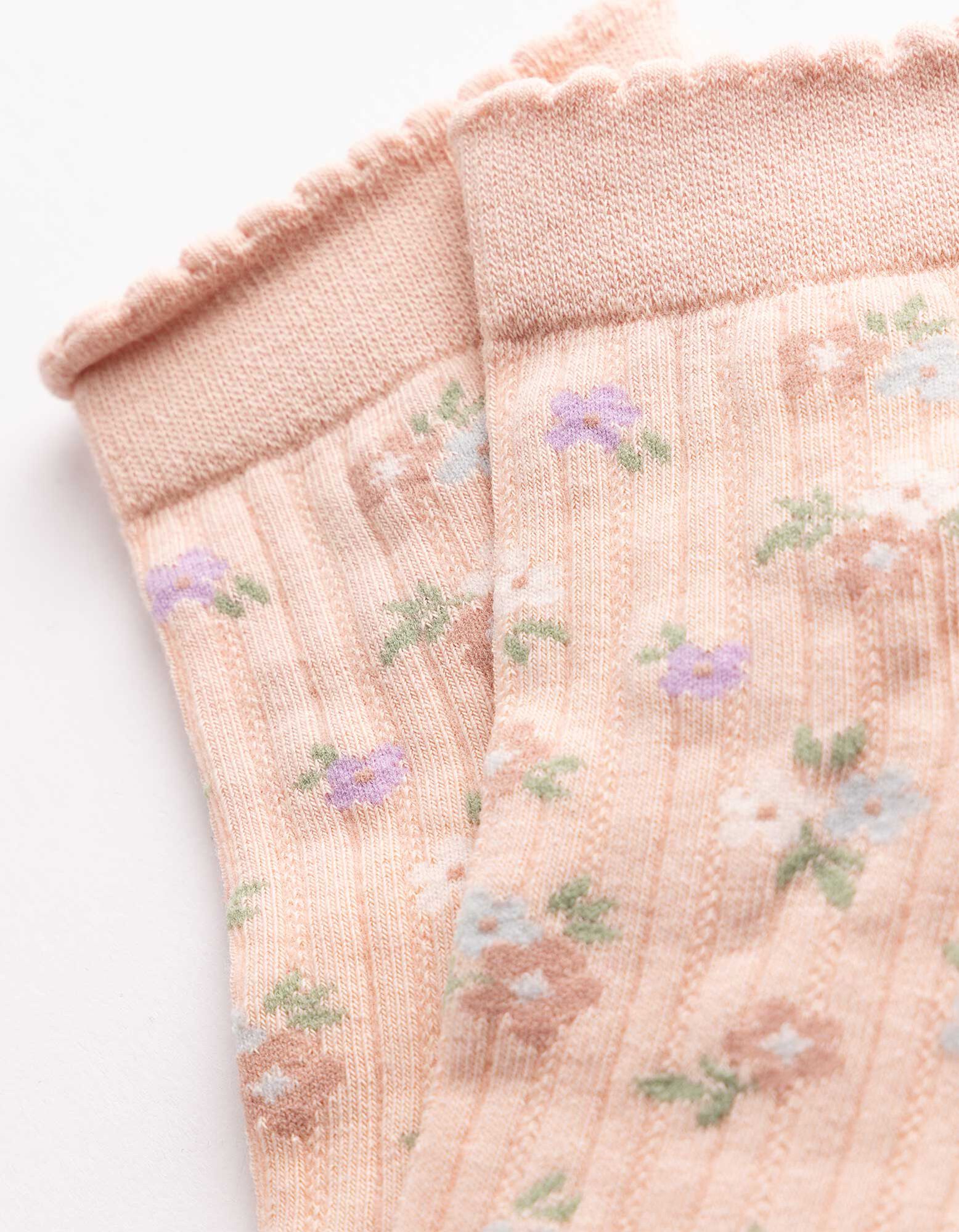 Chaussettes - Motif floral - Rose