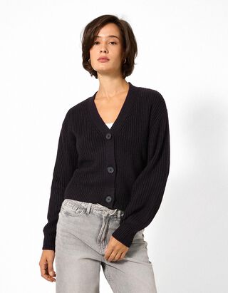 Strickjacke - Knopfleiste - Schwarz