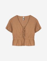 Top - Crinkle-Optik - hellbraun
