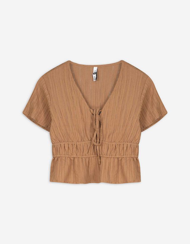 Top - Crinkle-Optik - hellbraun