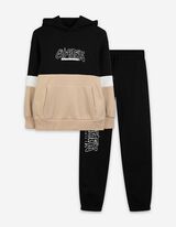 Set uit hoodie en broek - Kleur blokkering - beige