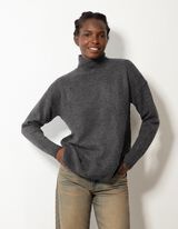 Pullover en tricot - Mockneck - Gris foncé