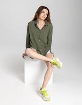 Overhemdblouse - Linnenmix - donkergroen