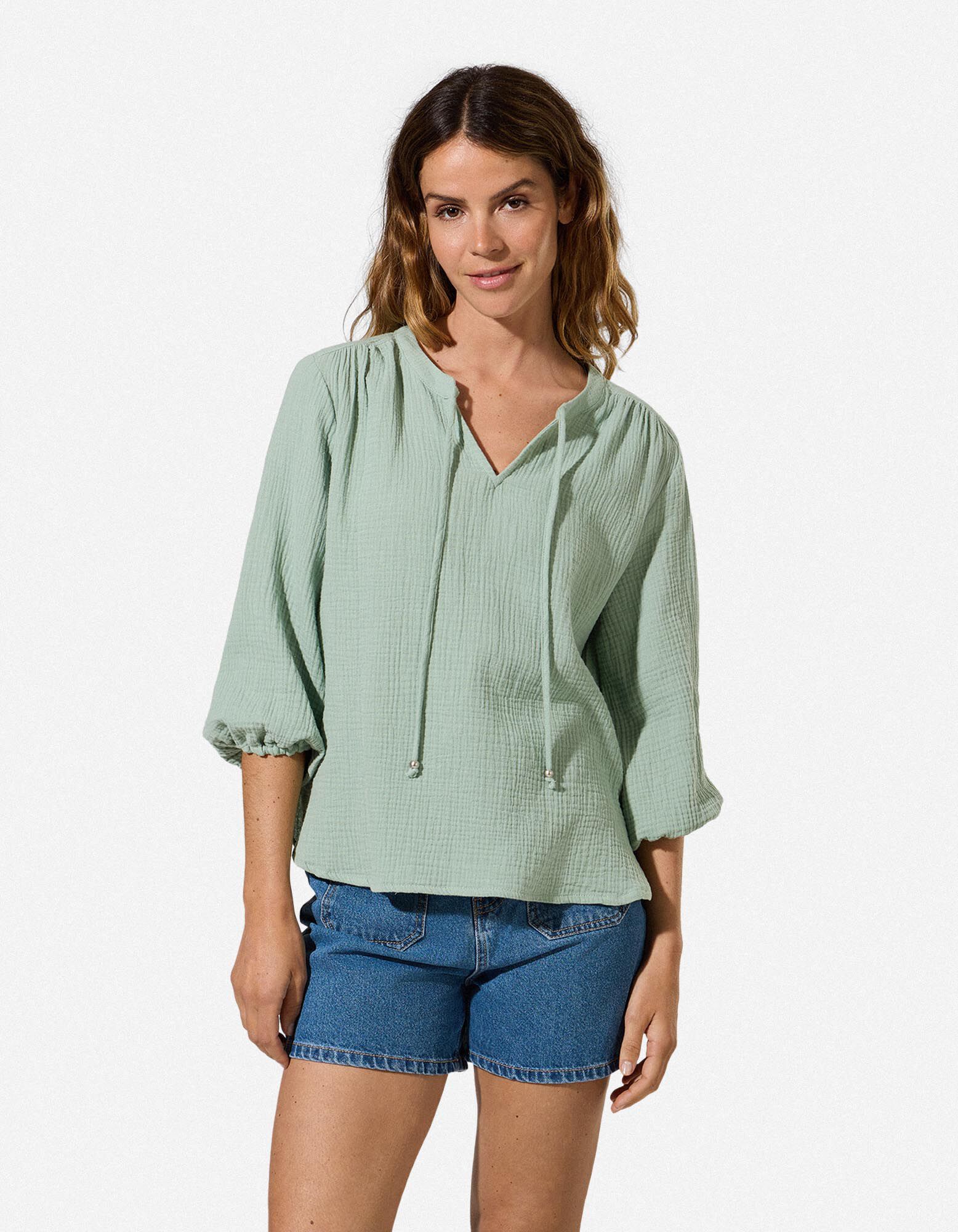 Blouse - Unicolore - p&eacute;trole