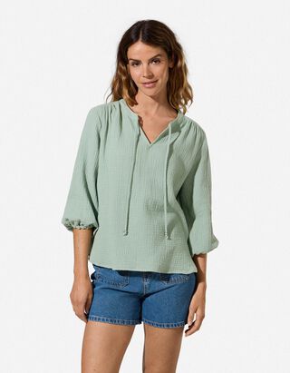 Bluse - einfarbig - Petrol