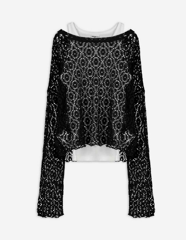 Set aus Langarmshirt und Top - Überschnittene Schultern - schwarz