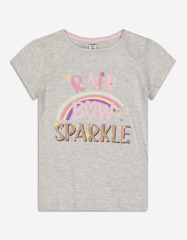 Tricou - Imprimeu sclipici - Gri deschis