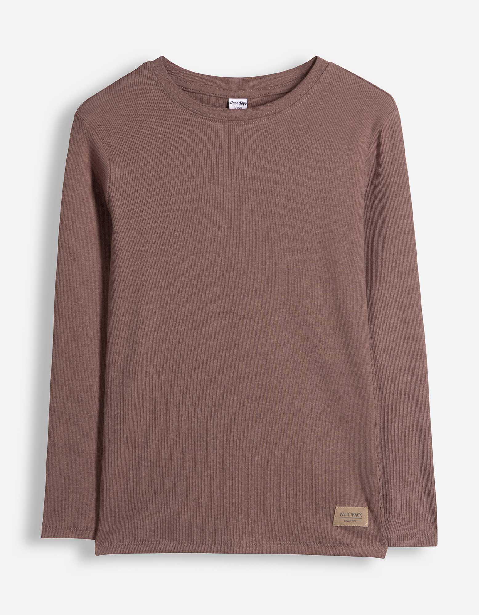 Langarmshirt - Feinripp - Dunkelbraun