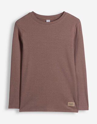 Langarmshirt - Feinripp - Dunkelbraun