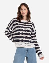 Pulover de tricot - M&acirc;neci de liliac - Albastru inchis