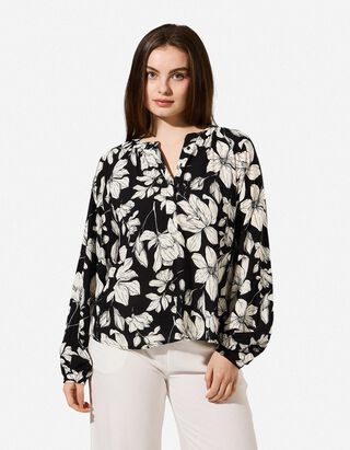 Bluse - Florales Muster - Schwarz