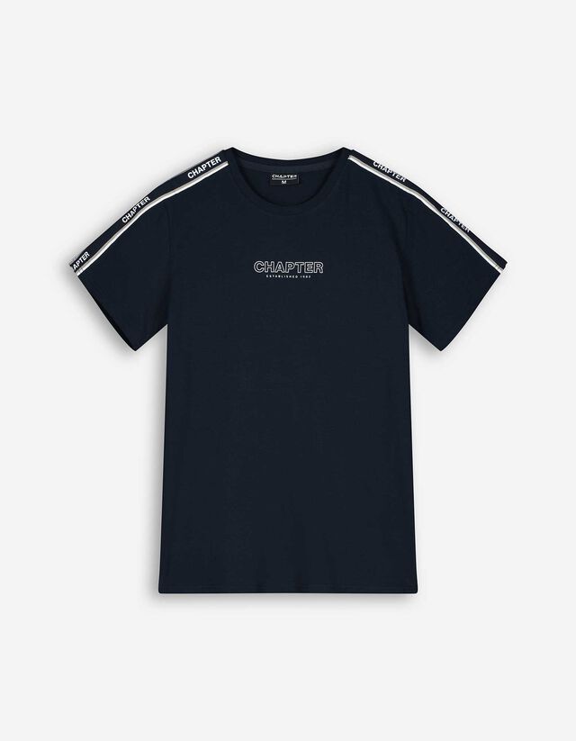 T-shirt - Contraststrepen - donkerblauw