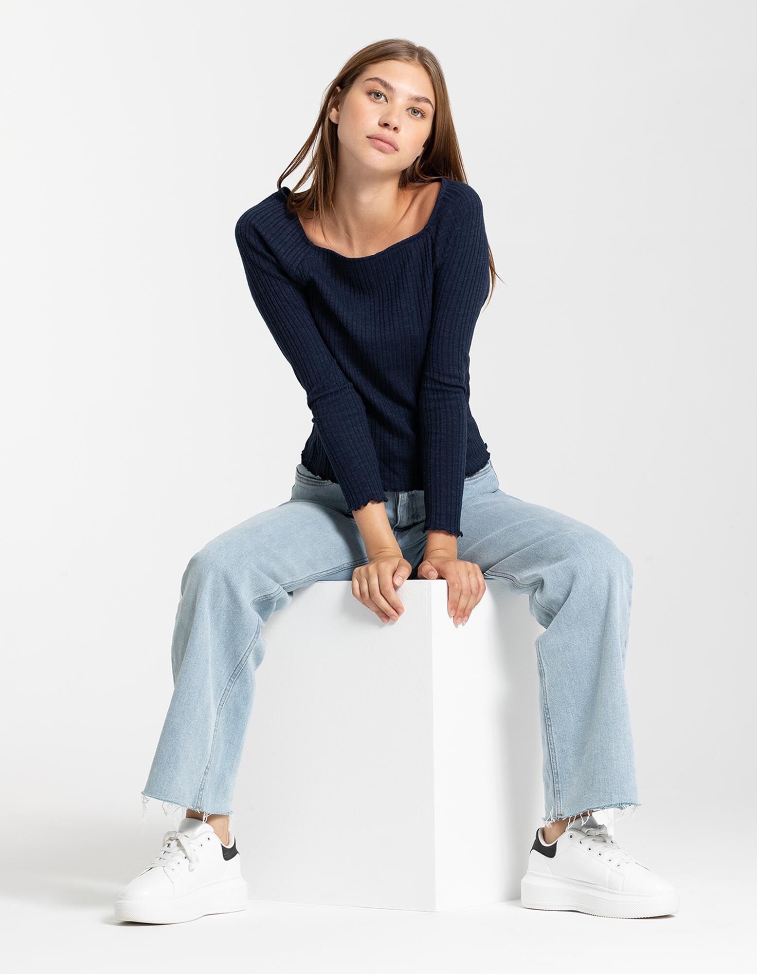 Longsleeve - Viscosemix - donkerblauw