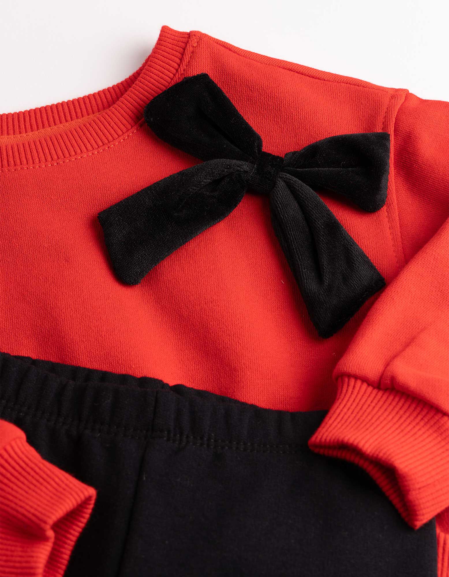Set aus Sweatshirt und Leggings - Schleifenapplikation - Rot