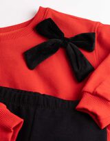 Set aus Sweatshirt und Leggings - Schleifenapplikation - Rot