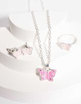 Set van halsketting, ring en oorbel - Metallic details - zilver