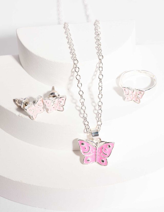 Set van halsketting, ring en oorbel - Metallic details - zilver