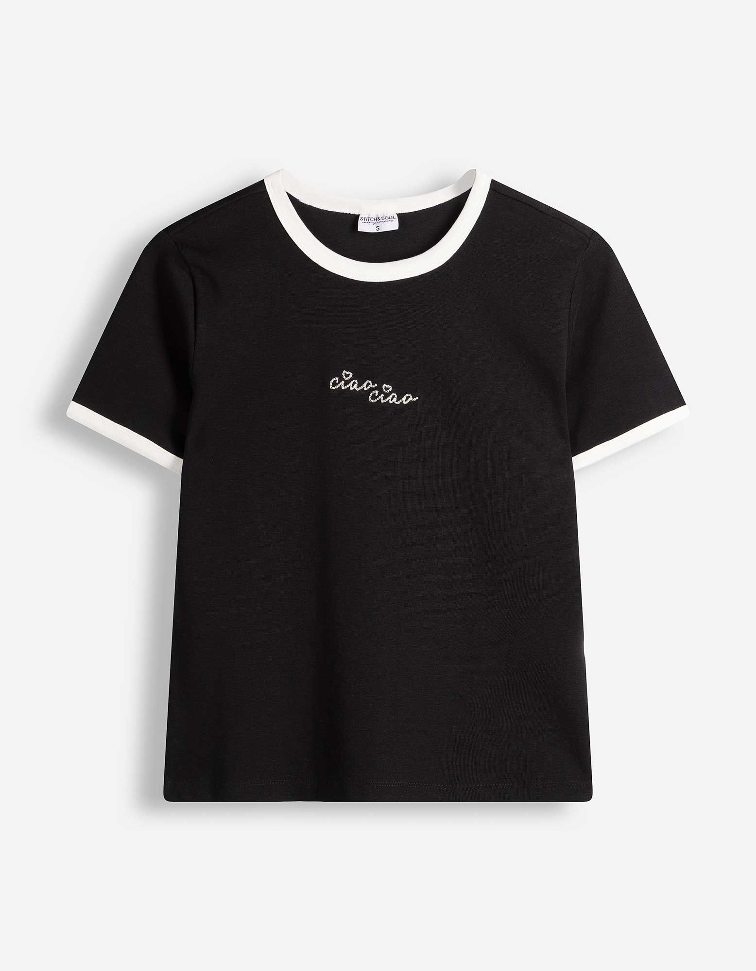 T-Shirt - Stickerei - Schwarz