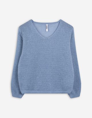 Strickpullover - V-Ausschnitt - dunkelblau