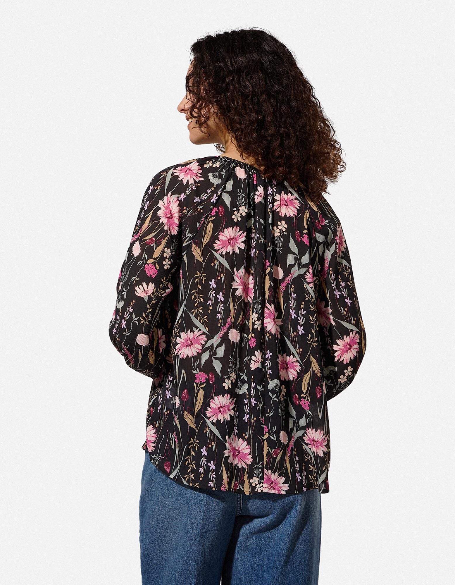 Bluse - Volants - schwarz