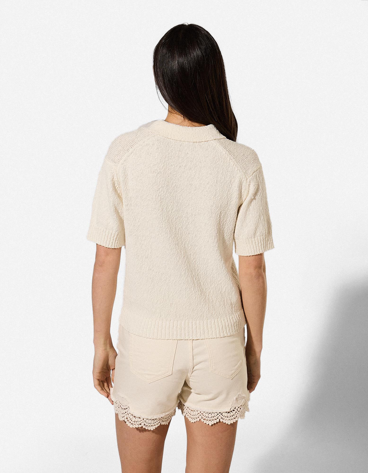 Strickpullover - Polokragen - Wei&szlig;
