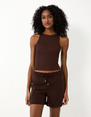 Cropped Top - Gerippt - Dunkelbraun