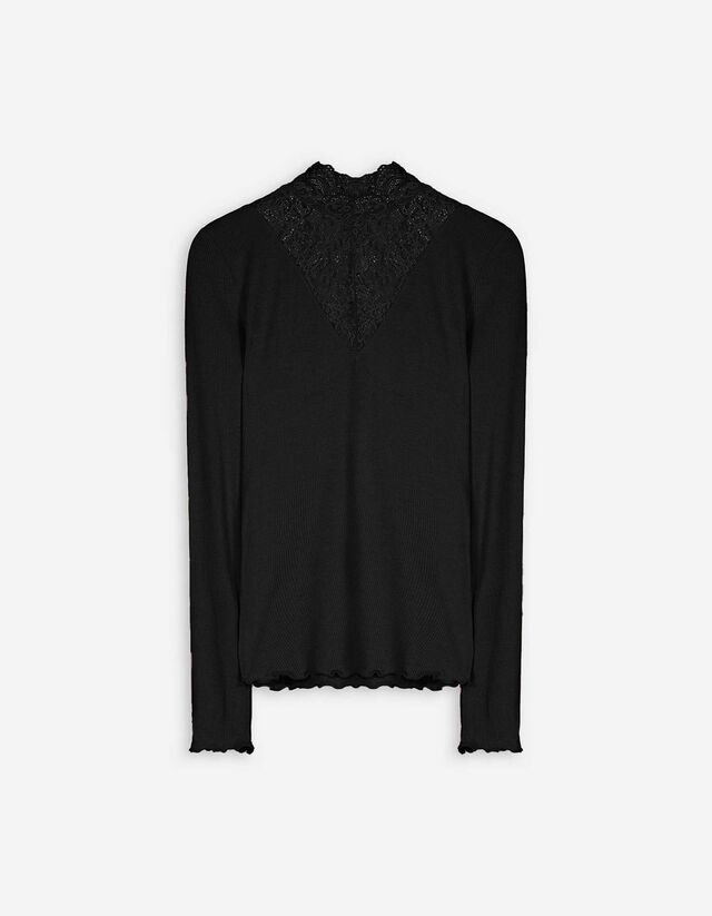 Maglia a manica lunga - Inserto in pizzo - nero