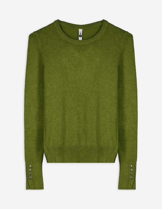Strickpullover - Zierknöpfe - grün
