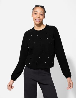 Shirt - Zierperlen - schwarz