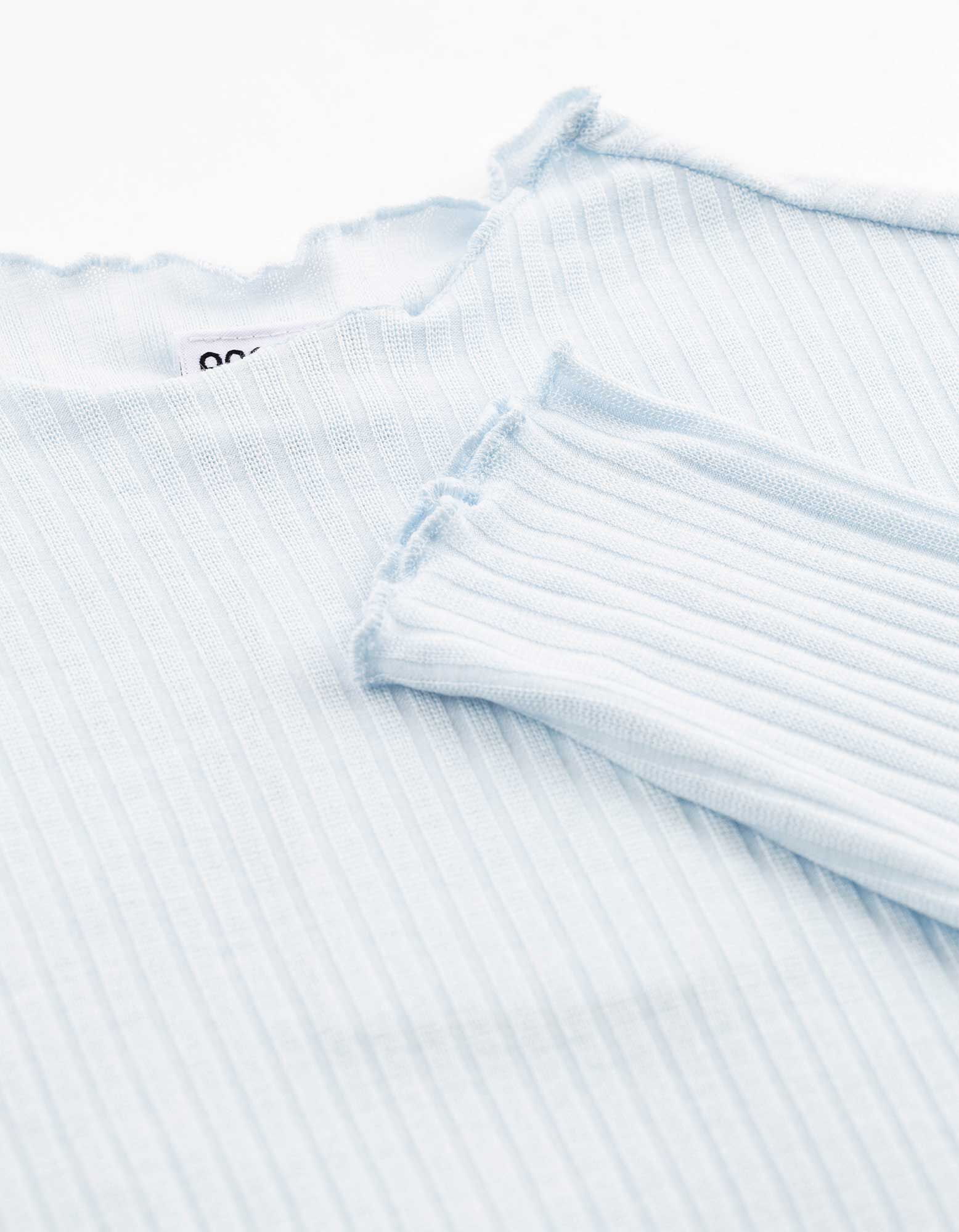 Langarmshirt - Rippenstruktur - Hellblau