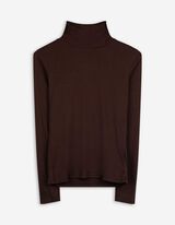 Tričko s dlouhým rukávem - Rolákový límec - tmave hneda