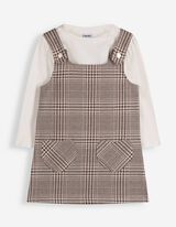 Set aus Shirt und Kleid - Karomuster - Braun
