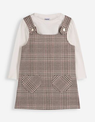 Set aus Shirt und Kleid - Karomuster - Braun