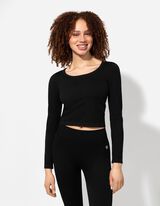 Cropped Shirt - Rippenstruktur - schwarz