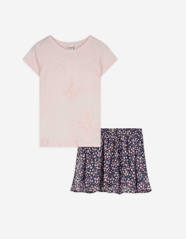 Set aus Shirt und Rock - Applikation - rosa