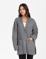 Kardigán - Visszahajtott ujj - szürke