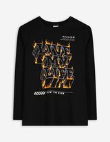 Langarmshirt - Frontprint - schwarz