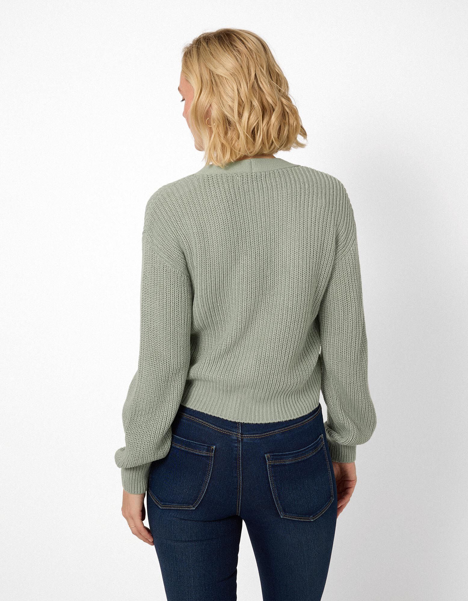 Strickjacke - Knopfleiste - Khaki