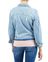 Damen Stone Washed Jeansjacke mit Webpelz