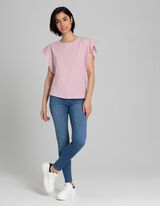 Tricou - M&acirc;neci cu volane - Roz