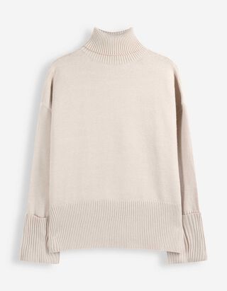 Strickpullover - Rollkragen - Beige