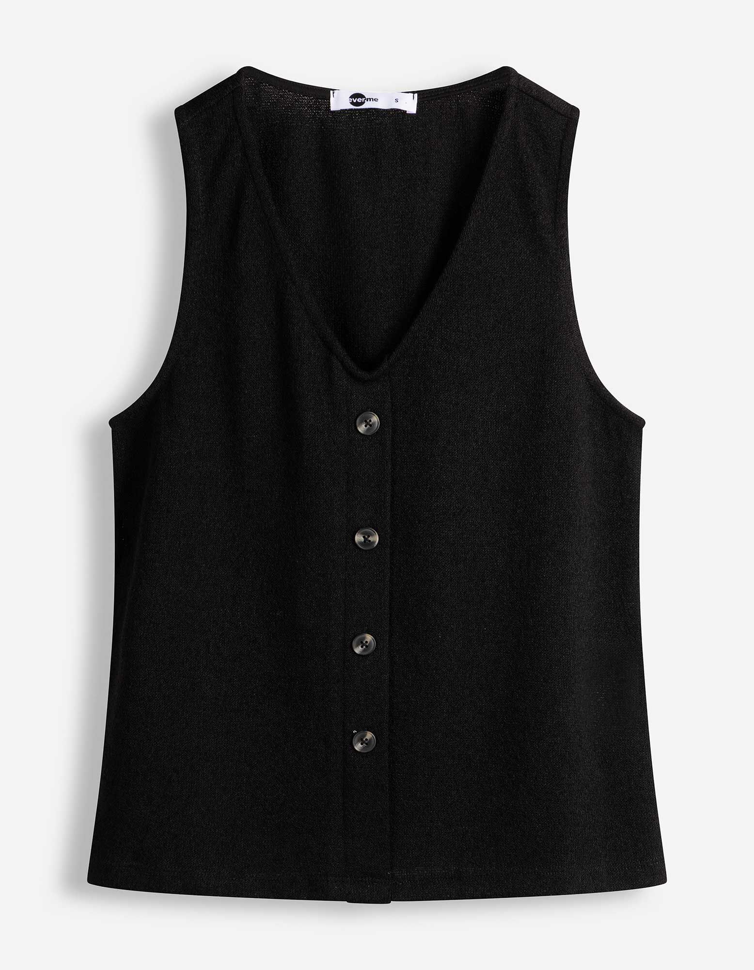 Gebreide top - Knoopsluiting - Zwart