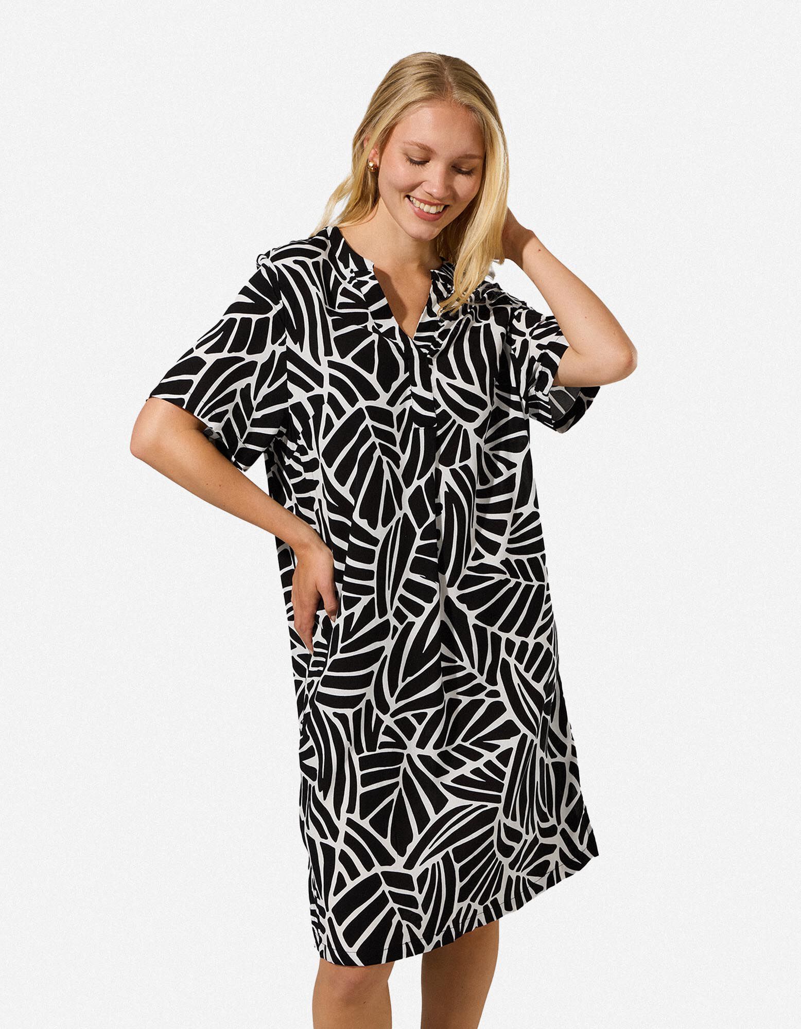 Kleid - Allover-Print - Beige