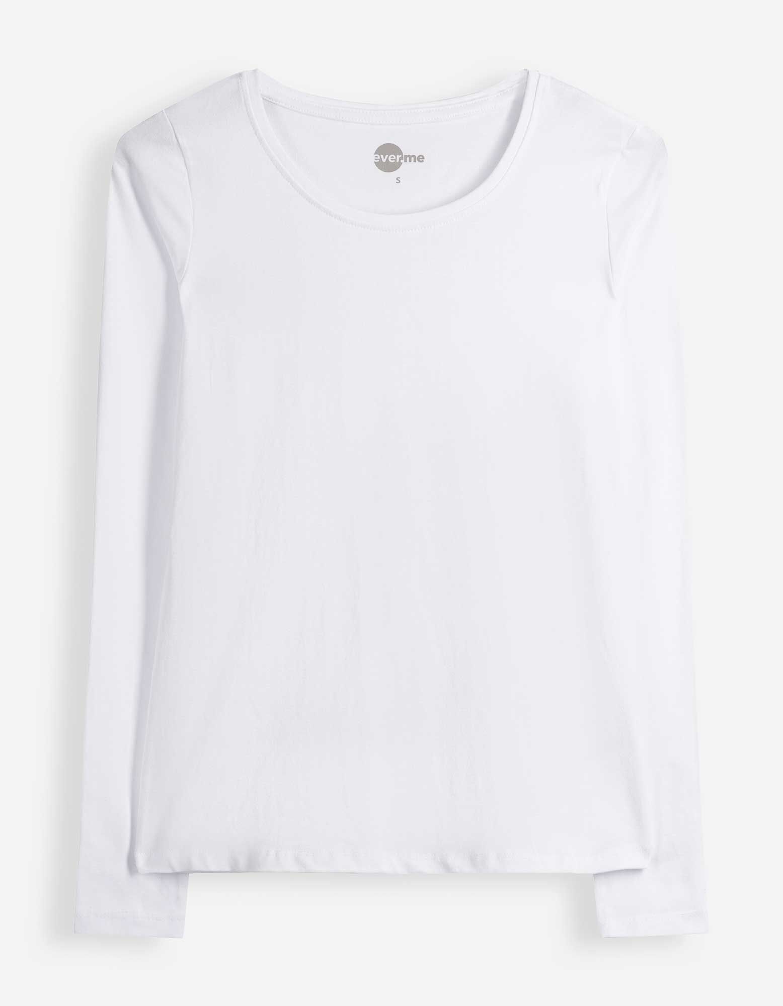 Langarmshirt - Baumwolle - Wei&szlig;