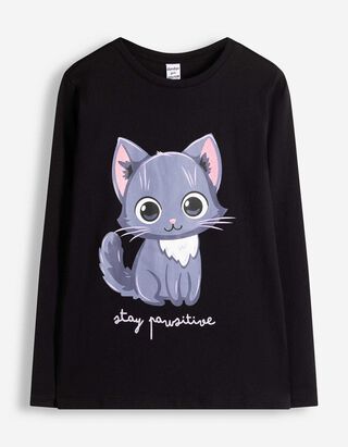 Langarmshirt - Print - Schwarz