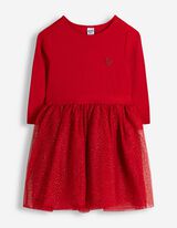 Kleid - Material-Mix - Rot