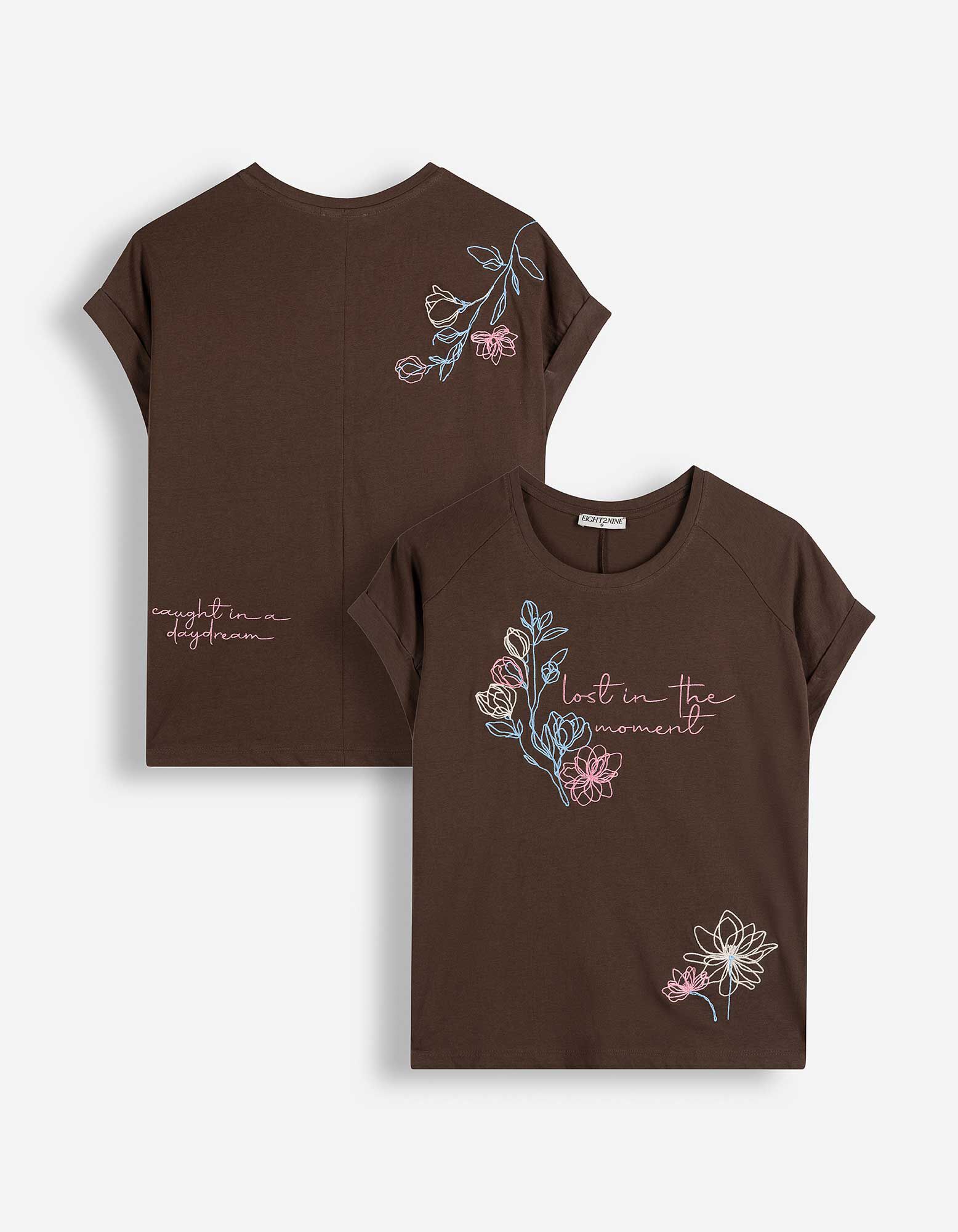 T-Shirt - Stickerei - Dunkelbraun