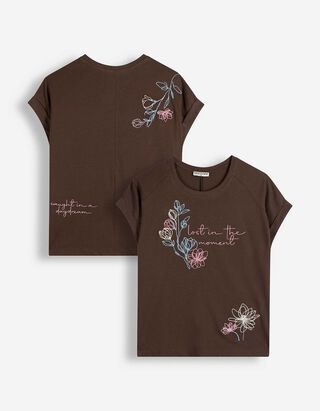 T-Shirt - Stickerei - Dunkelbraun