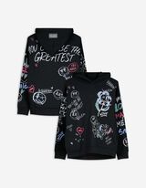 Kapucnis felső - Elsz&oacute;rt nyomott minta - fekete