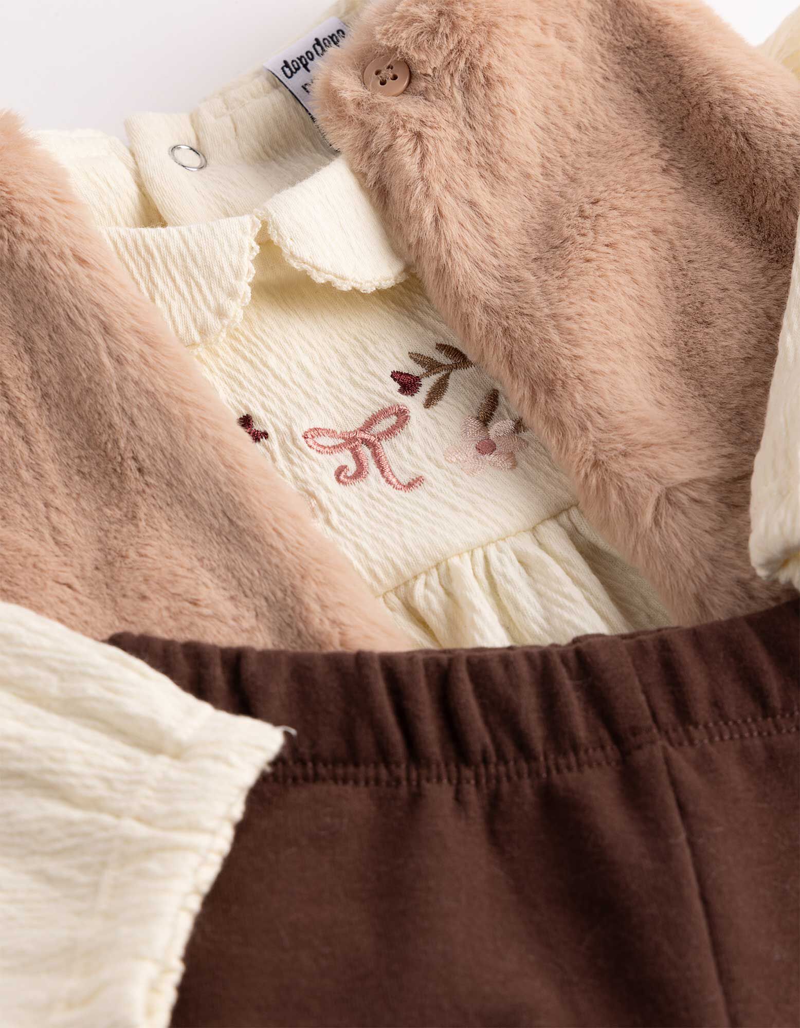 Set aus Shirt, Leggings, Weste - Baumwoll-Mix - Off-White